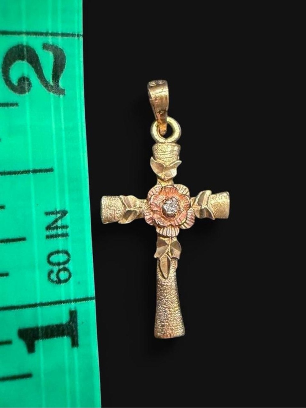 β¨ 10K Gold Two Tone Cross Pendant Rose Flower Religious Charm 10k βοΈ Jewelry - Picture 14 of 16